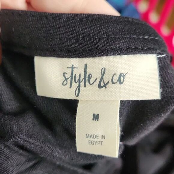 Style & Co Ladies Size Medium Black Rolled Sleeve Button Down Top - Picture 5 of 6